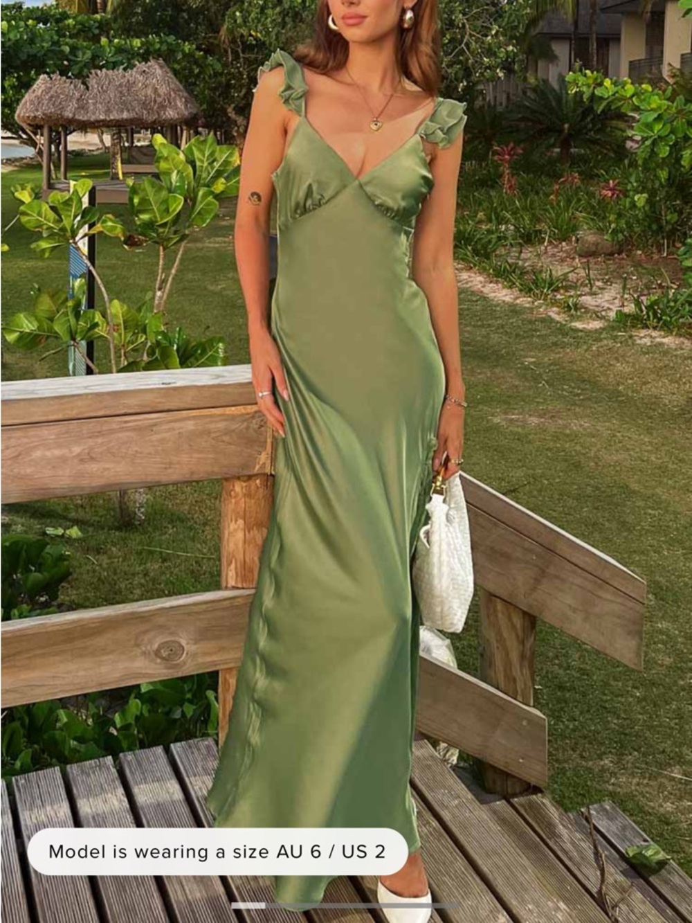 Beginning Boutique Olive Satin Lace-Trim Slip - Picture 3 of 5